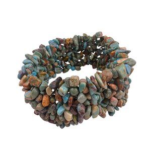 Elastic Turquoise Multicolor Gemstone Chunky Bracelet Stretch Fit